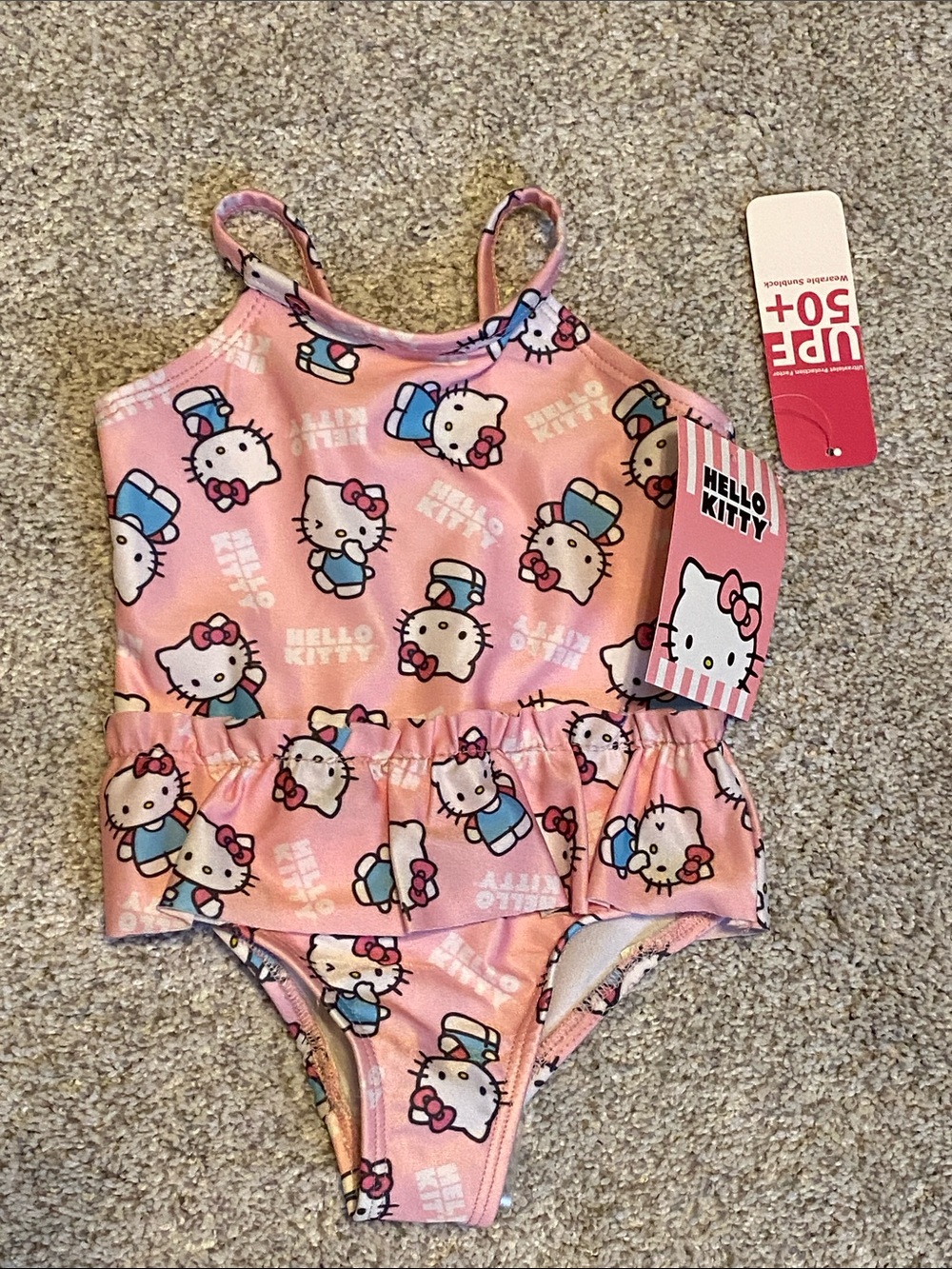 Hello Kitty Pink Ruffle Waist One-Piece Swimwear baby girl 12 month new